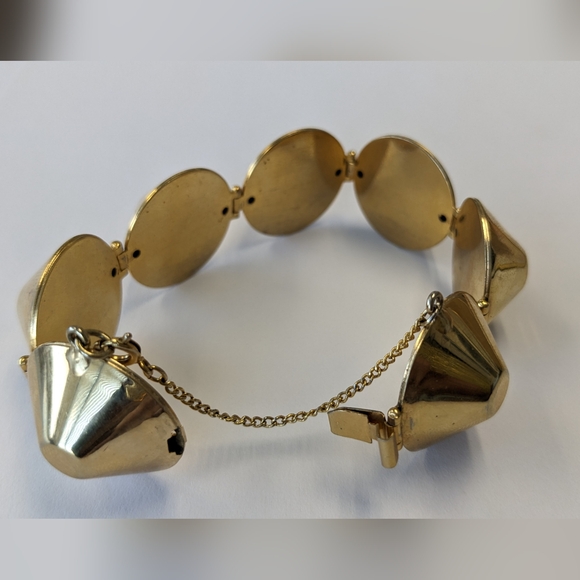 VTG GOLD TONE CHUNKY CONE BRACELET W/SECURITY CHAIN - Picture 10 of 14